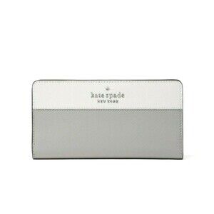 New Kate Spade Madison Large Slim Bifold Colorblock Leather Wallet Platinum Grey